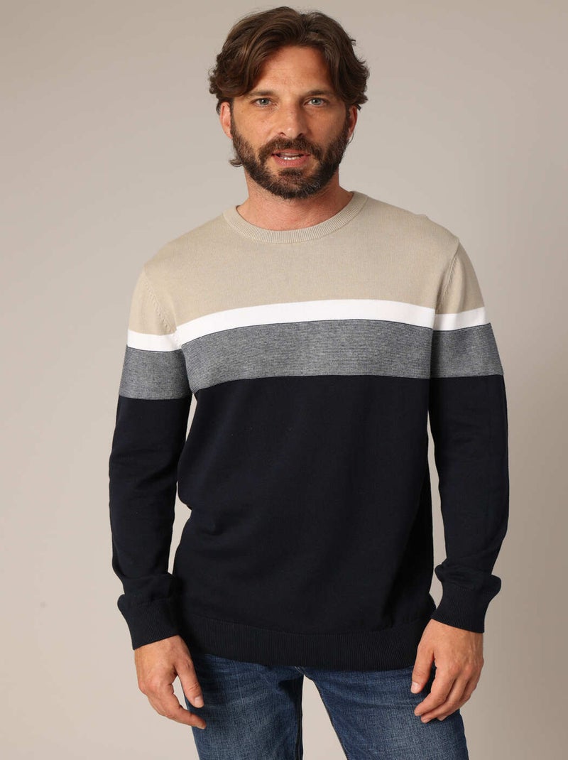 Pull bicolore à grosses rayures 100% coton
 'Deeluxe' Bleu nuit - Kiabi