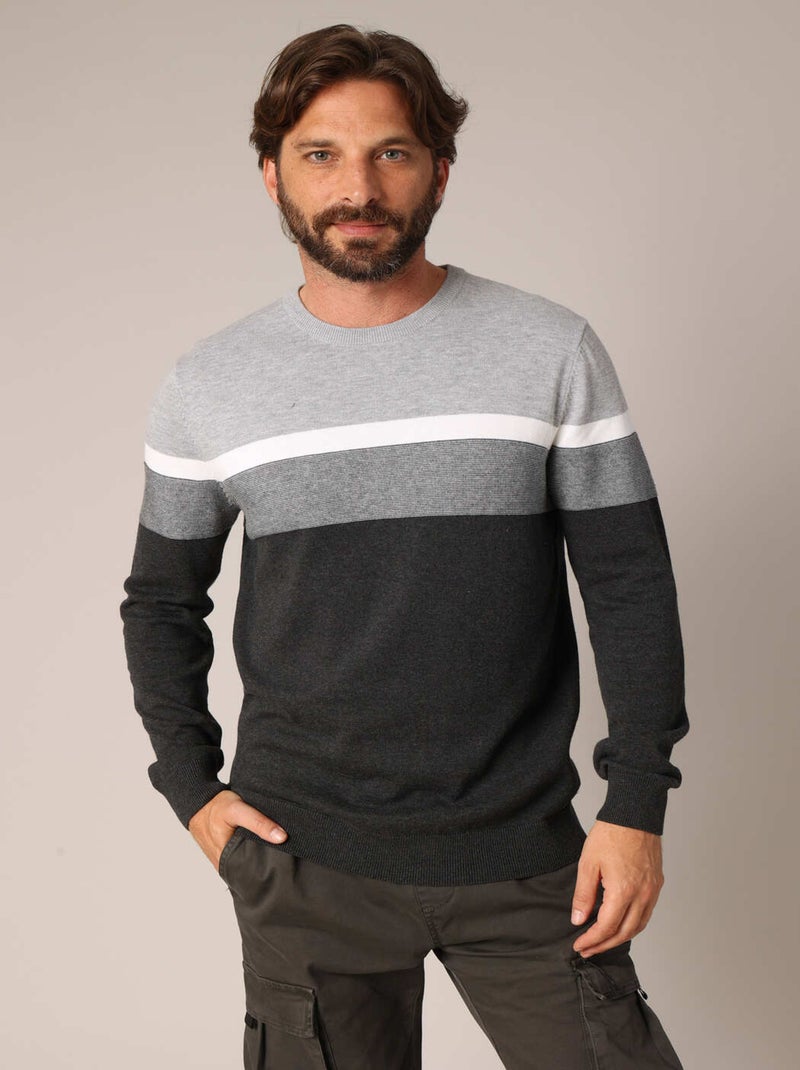 Pull bicolore à grosses rayures 100% coton
 'Deeluxe' Gris - Kiabi