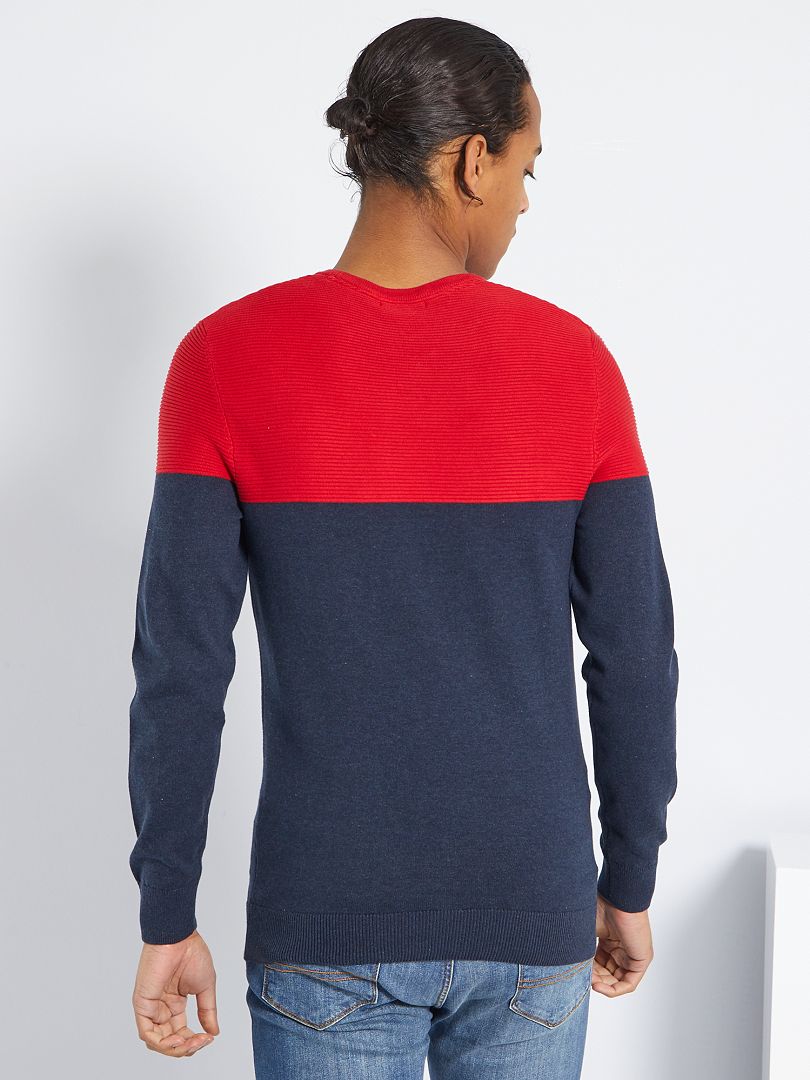 Pull Bicolore Rouge - Neuf Avec étiquettes - Taille Regular - Femme