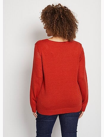 Pull bijou maille filet strass col V - Afibel