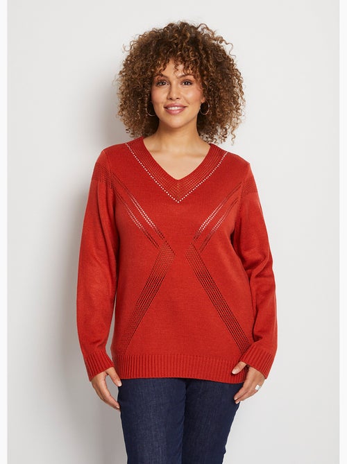 Pull bijou maille filet strass col V - Afibel - Kiabi