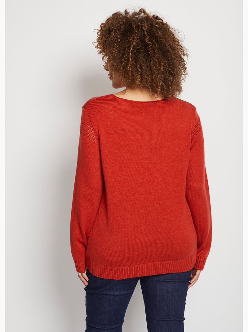 Pull bijou maille filet strass col V - Afibel Curry - Kiabi