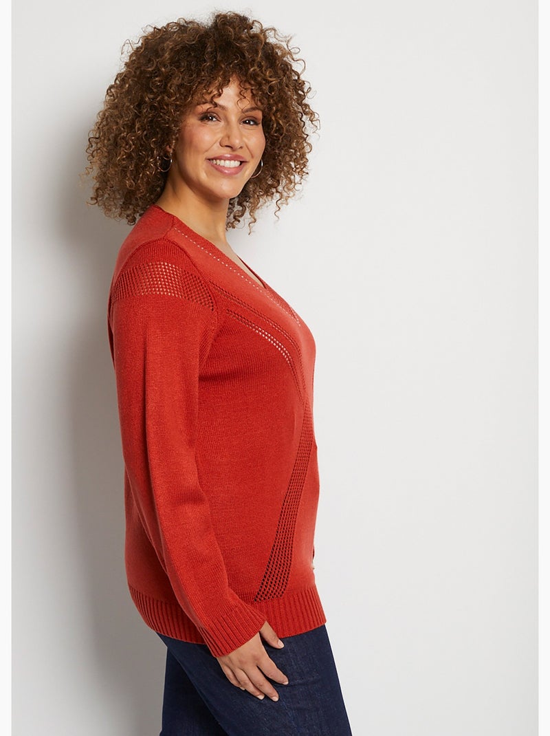 Pull bijou maille filet strass col V - Afibel Curry - Kiabi