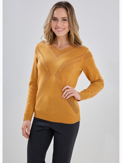 Pull bijou maille filet strass col V - Afibel - Kiabi
