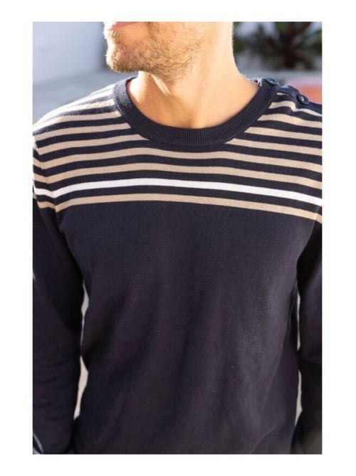 Pull bleu marine ouverture épaule Homme - Kiabi