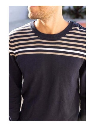 Pull bleu marine ouverture épaule Homme