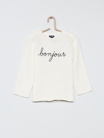Pull 'Bonjour' en maille fine