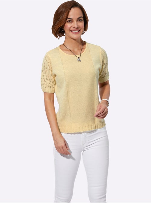 Pull bouclé avec manches ajourées et finition côtelée - Taille standard - Witt - Kiabi Pull bouclé avec manches ajourées et finition côtelée - Taille standard - Witt - Kiabi