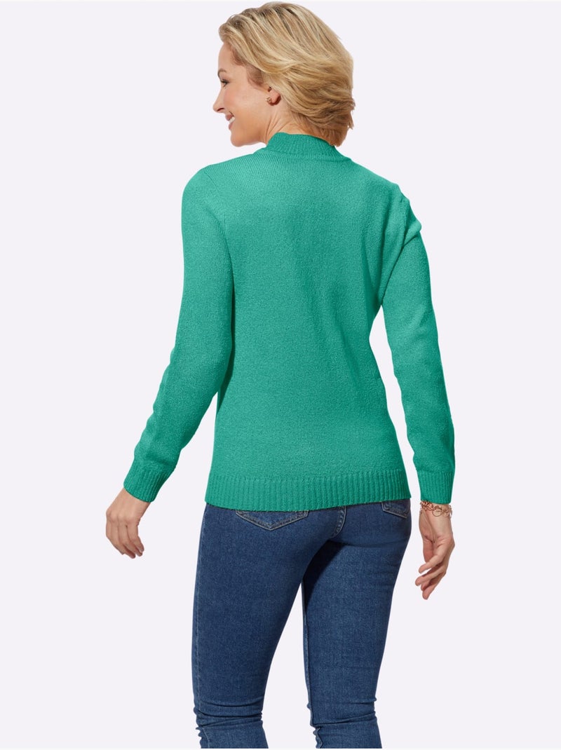 Pull Bouclé Motif Tricoté Affinant - Taille Standard - Witt Bleu Vert - Kiabi