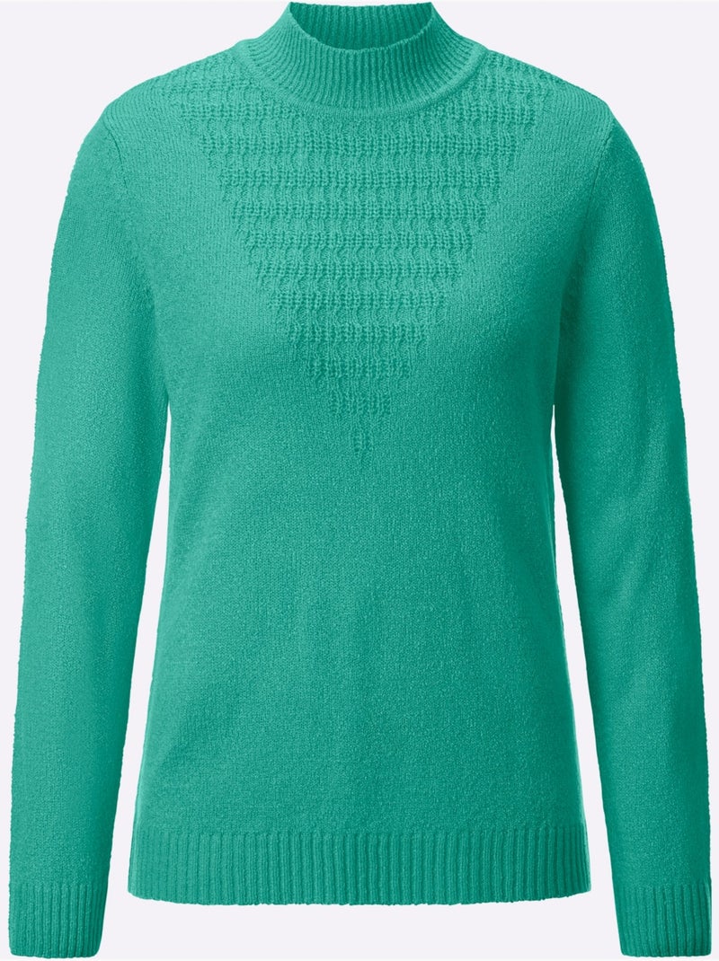 Pull Bouclé Motif Tricoté Affinant - Taille Standard - Witt Bleu Vert - Kiabi