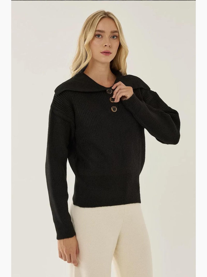 Pull boutonné à col châle hiccup Noir - Kiabi