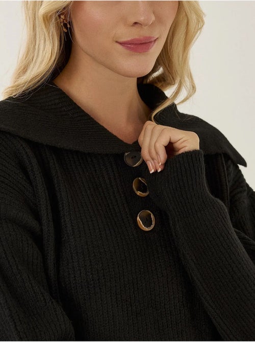 Pull boutonné à col châle - Kiabi