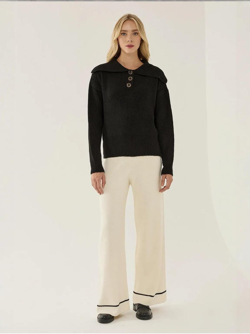 Pull boutonné à col châle Noir - Kiabi