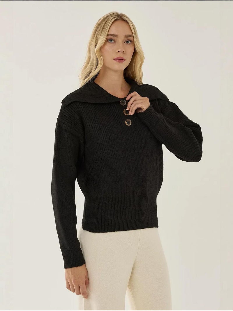 Pull boutonné à col châle Noir - Kiabi