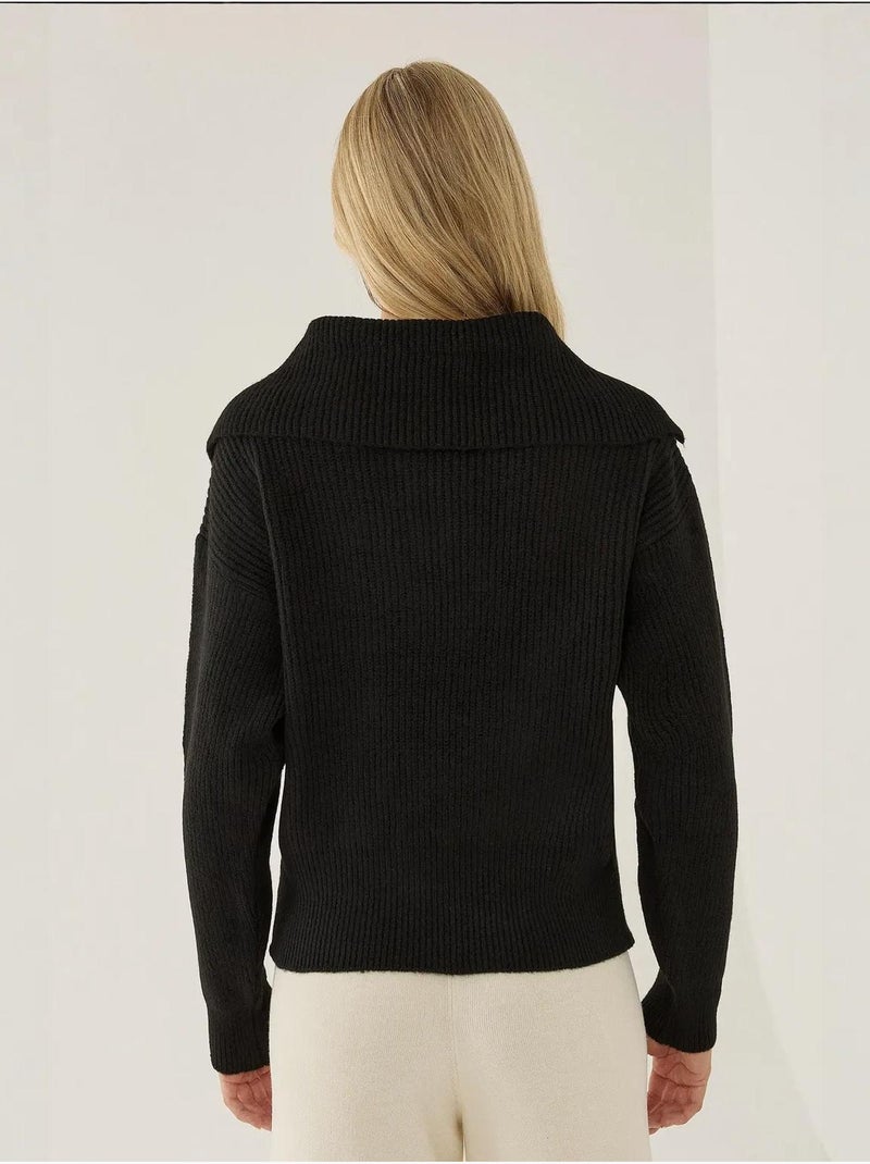 Pull boutonné à col châle Noir - Kiabi