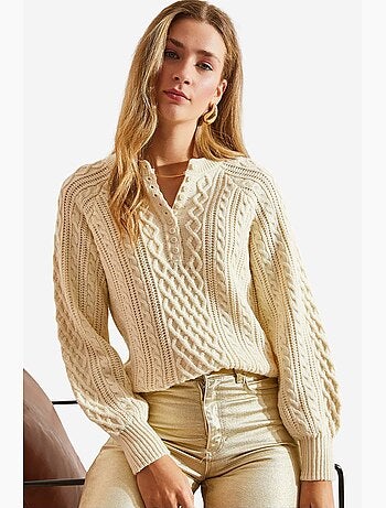 Pull boutonné en maille torsadée lucci