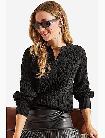 Pull boutonné en maille torsadée lucci