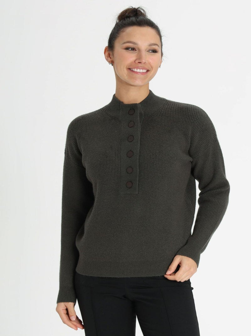 Pull boutonné PRUNE - Gérard Pasquier Kaki - Kiabi
