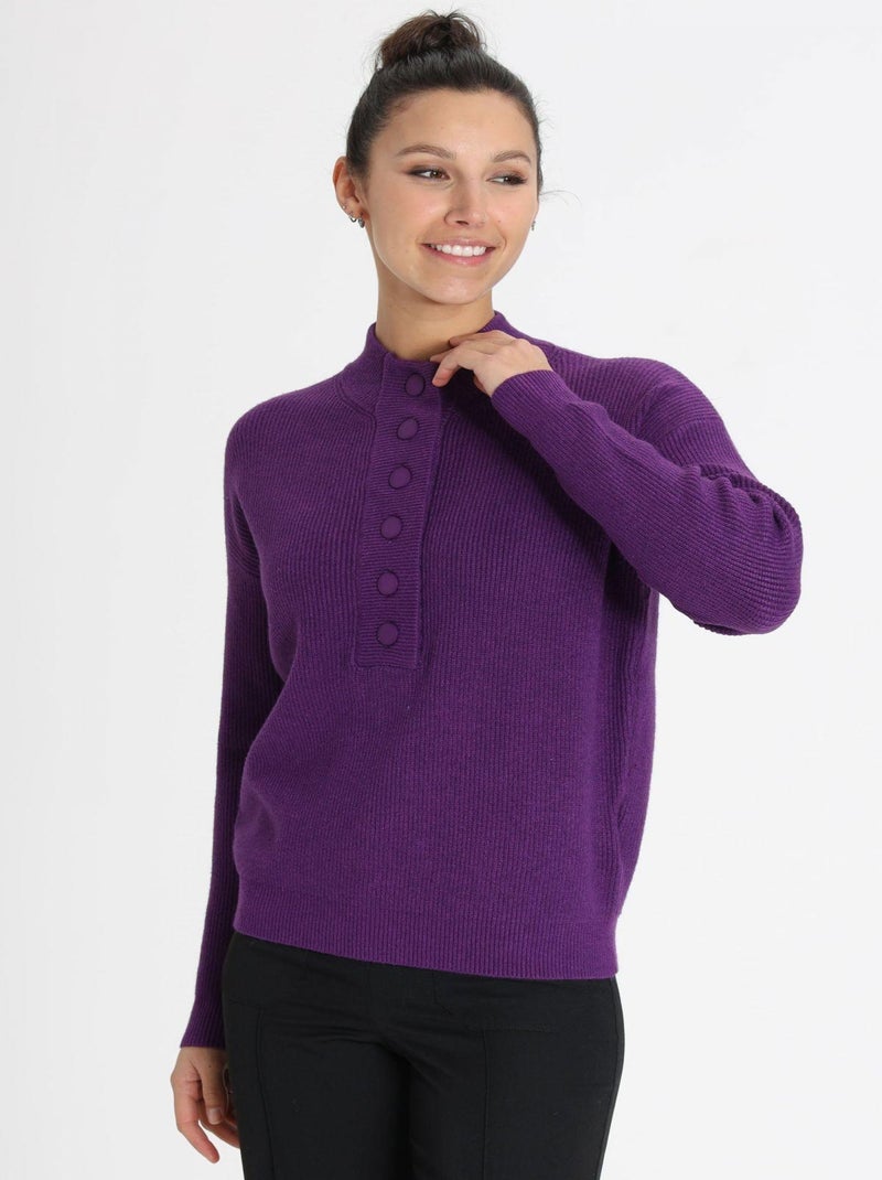 Pull boutonné PRUNE - Gérard Pasquier Violet prune - Kiabi