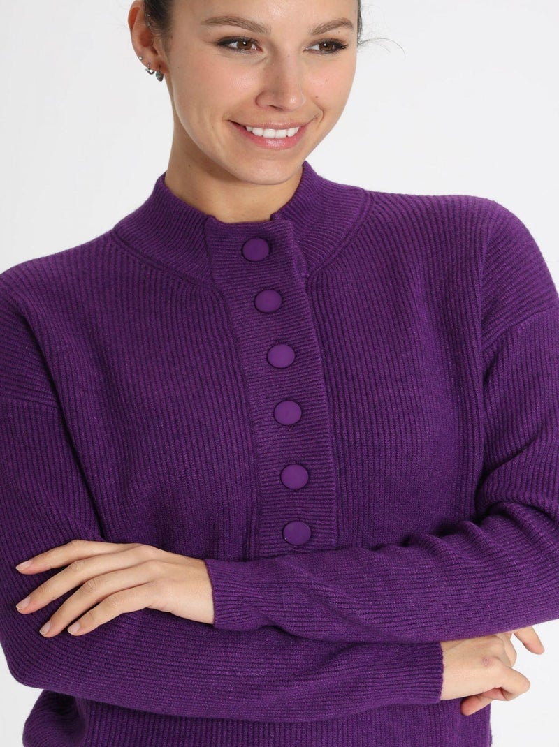 Pull boutonné PRUNE - Gérard Pasquier Violet prune - Kiabi