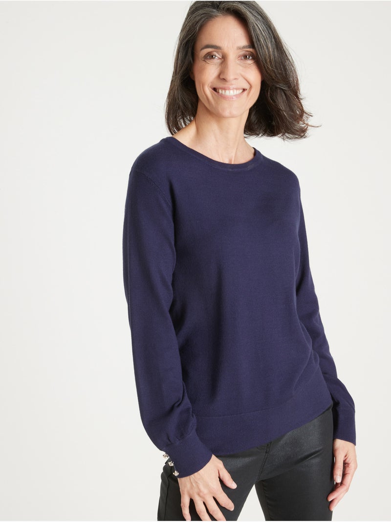 Pull boutons-bijoux aux manches - DAXON Bleu marine - Kiabi