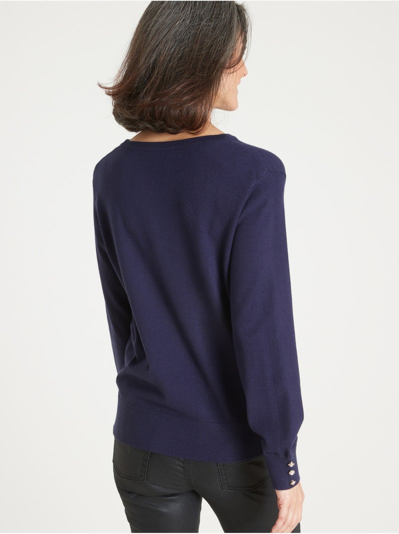 Pull boutons-bijoux aux manches - DAXON Bleu marine - Kiabi
