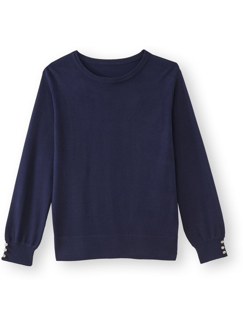 Pull boutons-bijoux aux manches - DAXON Bleu marine - Kiabi