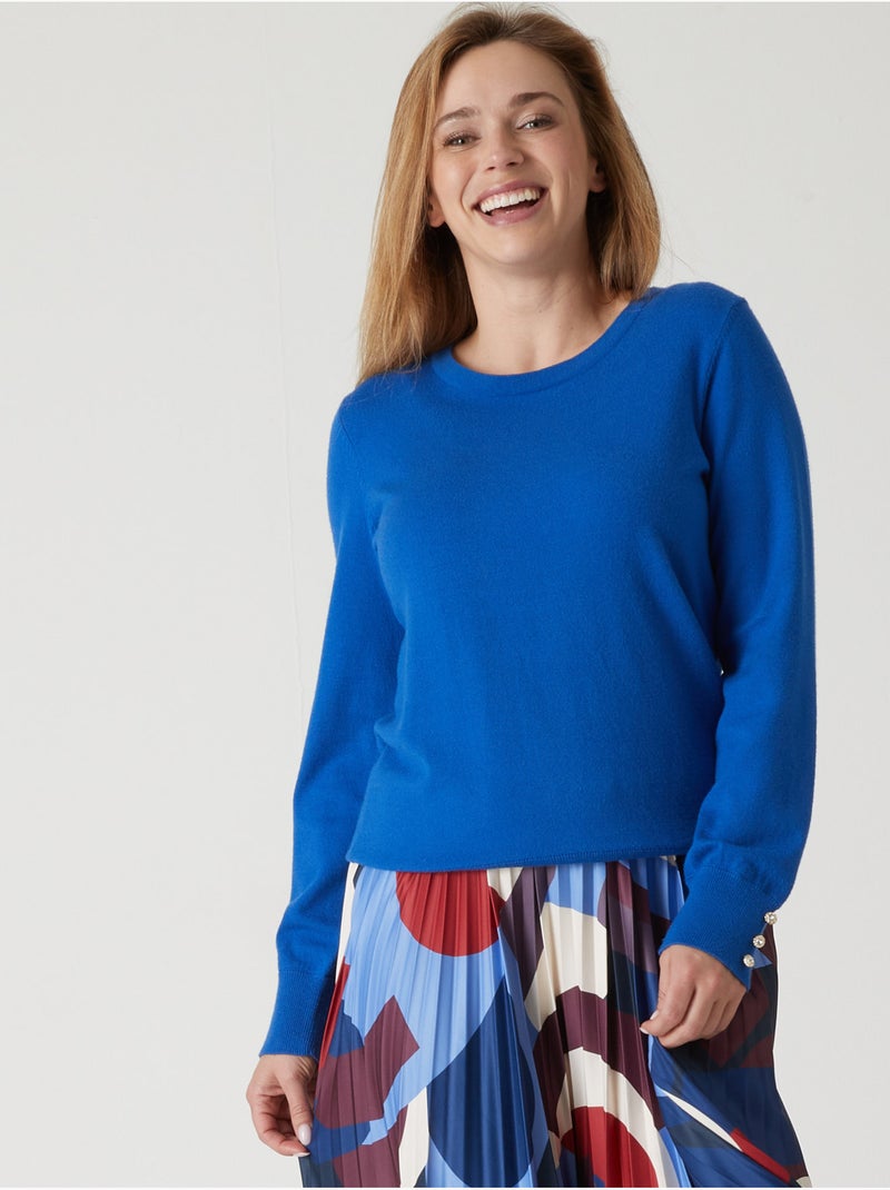 Pull boutons-bijoux aux manches - DAXON Bleu - Kiabi