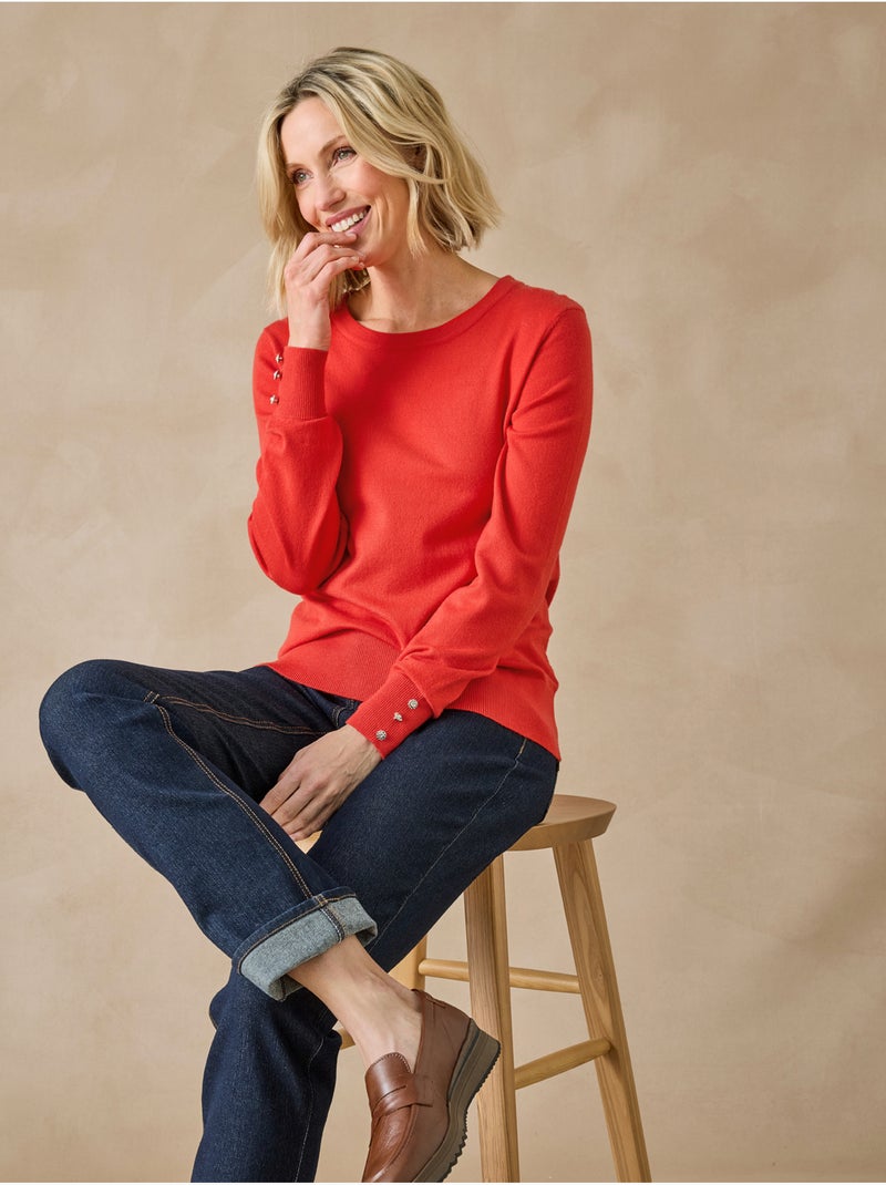 Pull boutons-bijoux aux manches - DAXON Jaune foncé - Kiabi