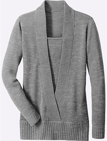 Pull effet 2-en-1 avec col châle et empiècement côtelé - taille standard - moda vilona