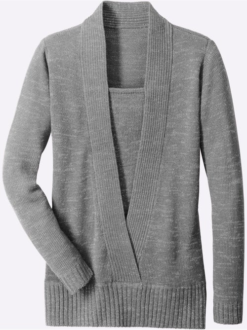 Pull brillant avec col v effet 2-en-1 à empiècement - taille standard - moda vilona - Kiabi Pull brillant avec col v effet 2-en-1 à empiècement - taille standard - moda vilona - Kiabi