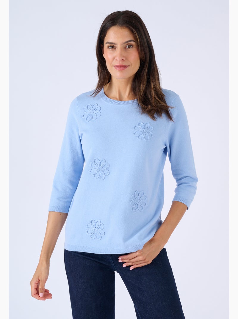 Pull brodé - Damart Bleu - Kiabi