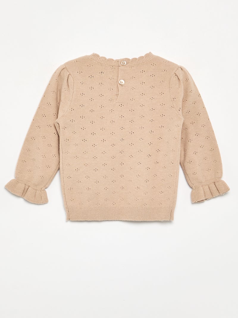 Pull brodé en maille pointelle Beige - Kiabi