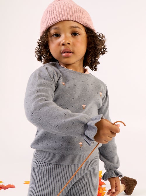 Pull brodé en maille pointelle - Kiabi