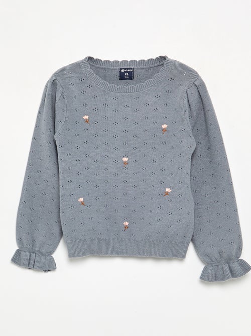 Pull brodé en maille pointelle - Kiabi