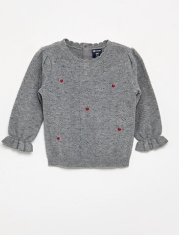 Pull brodé en maille pointelle