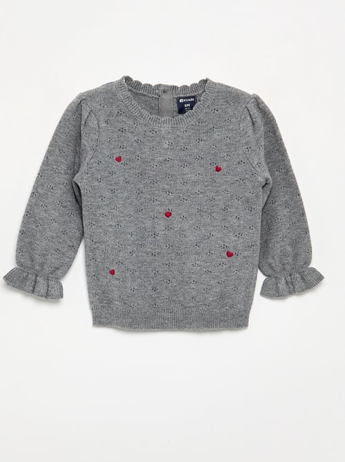 Pull brodé en maille pointelle - Kiabi