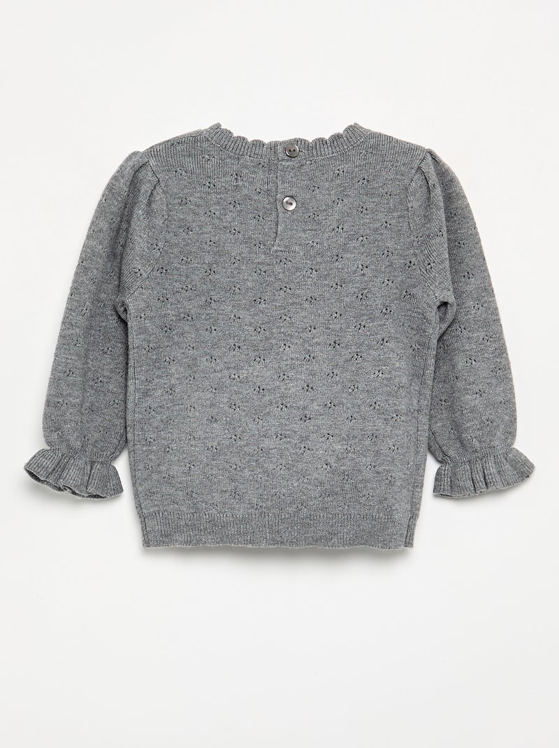 Pull brodé en maille pointelle Gris - Kiabi