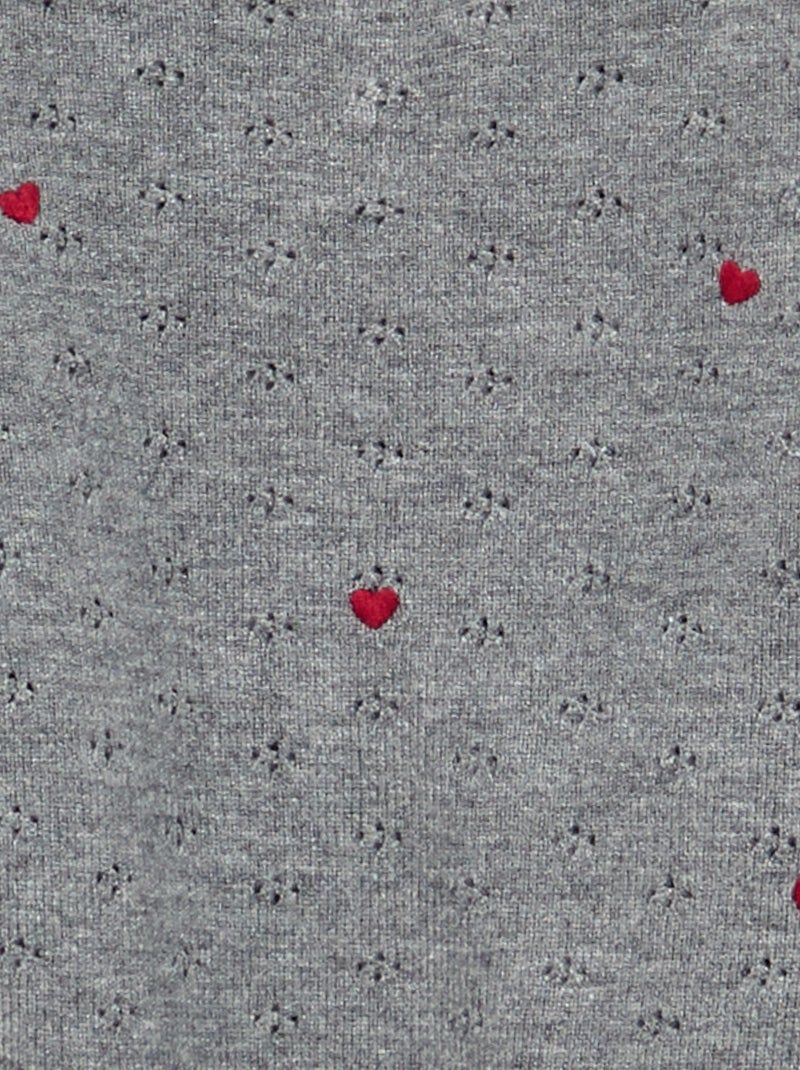 Pull brodé en maille pointelle Gris - Kiabi