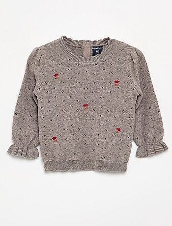 Pull brodé en maille pointelle