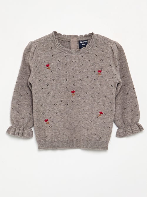 Pull brodé en maille pointelle - Kiabi