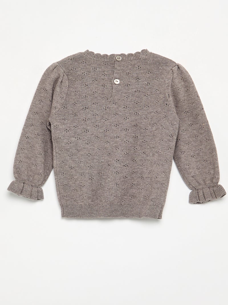 Pull brodé en maille pointelle Marron - Kiabi