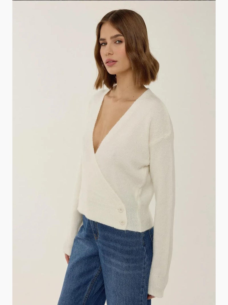 Pull cache-cœur boutonné à col en v hiccup Beige naturel - Kiabi