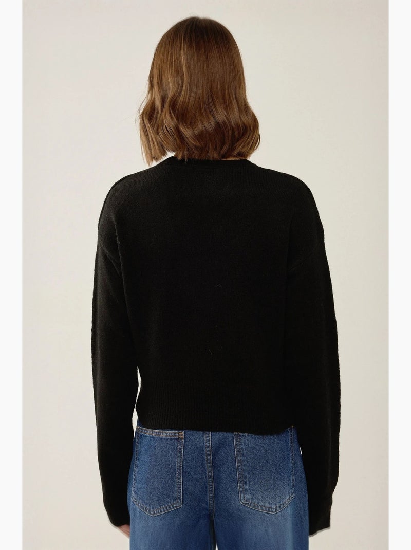 Pull cache-cœur boutonné à col en v hiccup Noir - Kiabi