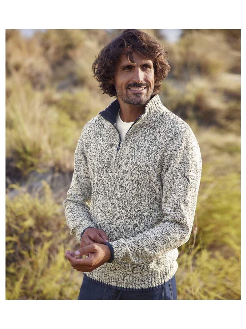 Pull Camioneur à Torsades Col Zippé   - ATLAS FOR MEN Ecru - Kiabi