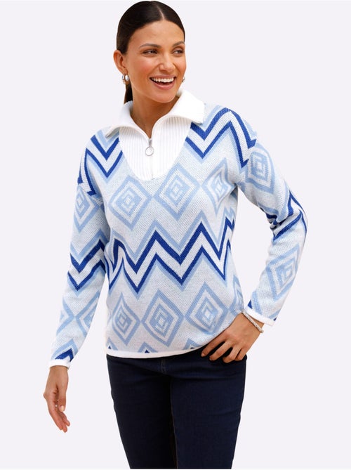 Pull camionneur avec col côtelé et motif jacquard losanges - Taille standard - Moda Vilona - Kiabi Pull camionneur avec col côtelé et motif jacquard losanges - Taille standard - Moda Vilona - Kiabi