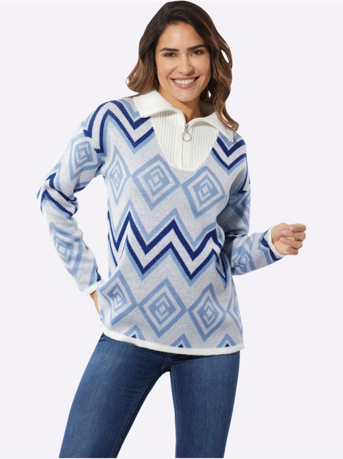 Pull camionneur avec col côtelé et motif jacquard losanges - Taille standard - Moda Vilona - Kiabi Pull camionneur avec col côtelé et motif jacquard losanges - Taille standard - Moda Vilona - Kiabi