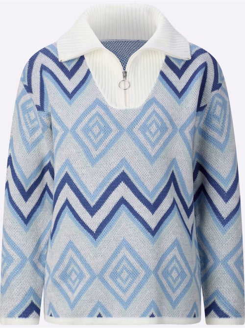Pull camionneur avec col côtelé et motif jacquard losanges - Taille standard - Moda Vilona - Kiabi Pull camionneur avec col côtelé et motif jacquard losanges - Taille standard - Moda Vilona - Kiabi