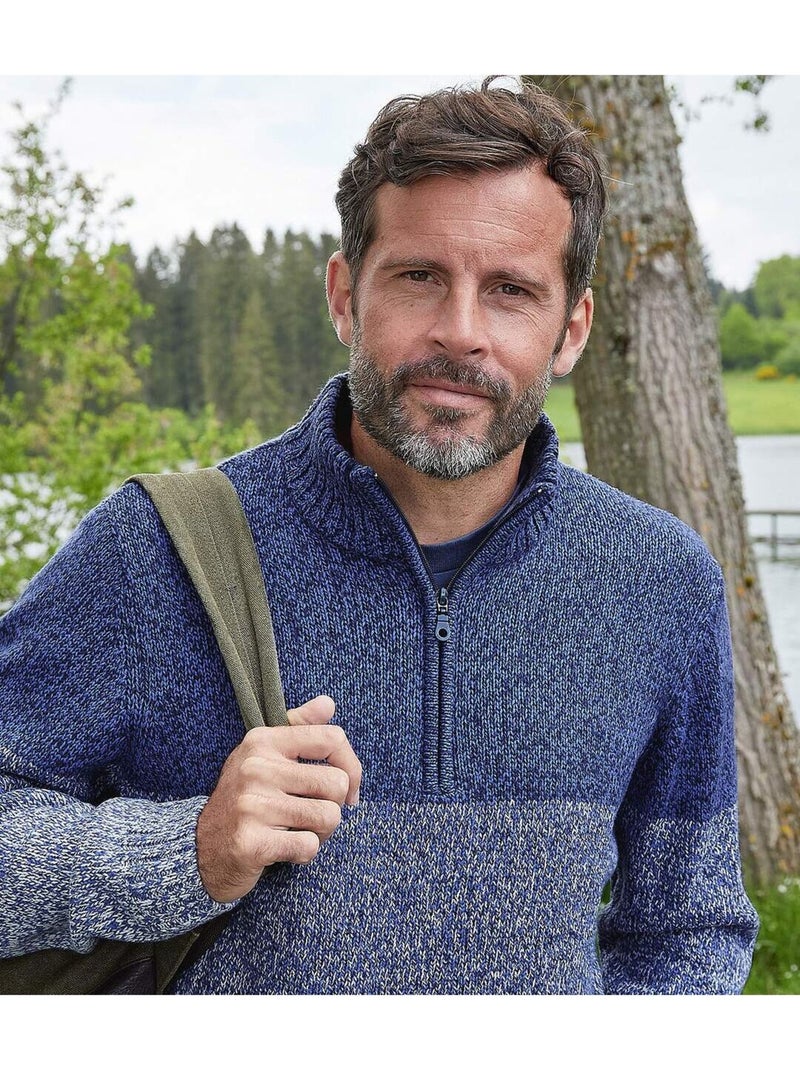 Pull Camionneur en Tricot Mouliné - ATLAS FOR MEN Bleu - Kiabi