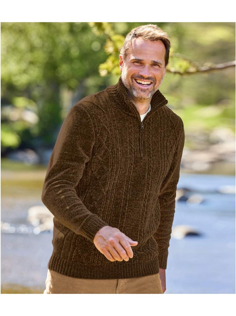 Pull Camionneur Maille Chenille  - ATLAS FOR MEN Marron - Kiabi